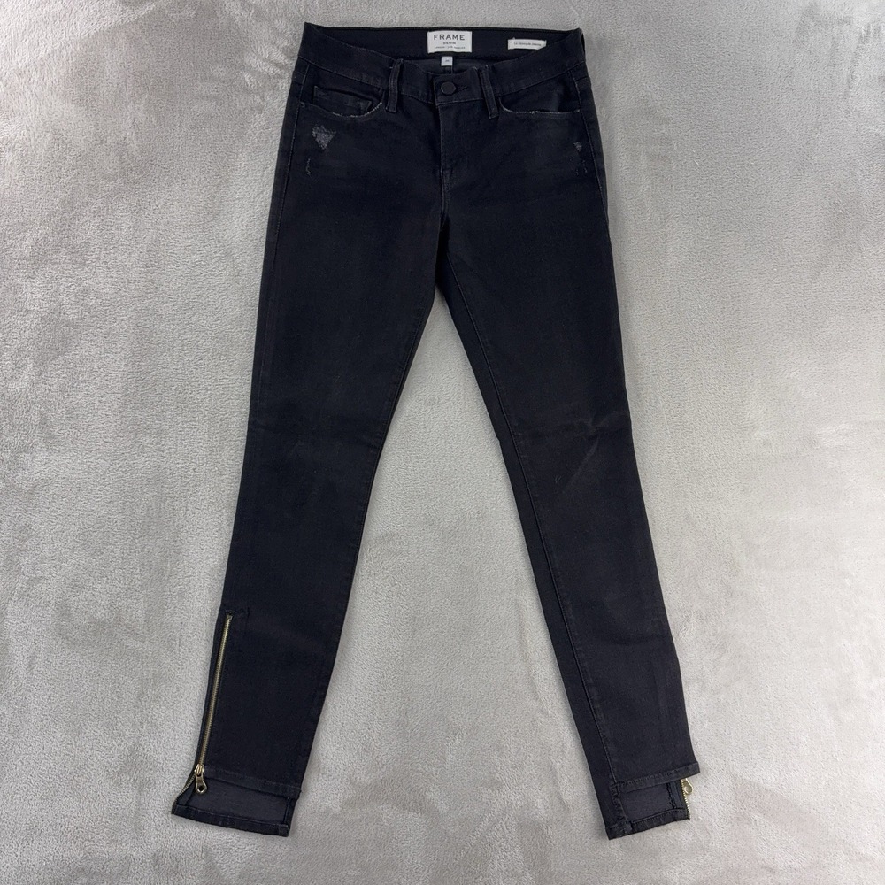 Frame‎ Le Skinny De Jeanne Jeans Womens Size 26x29 Black Zip Hem Stretch